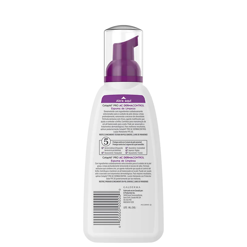 Cetaphil Pro AC Dermocontrol Pele Oleosa – Espuma de Limpeza Facial 236ml